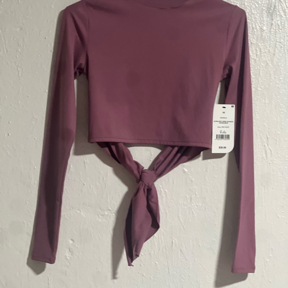 Elegant Mauve Long Sleeve Tie-Front Top